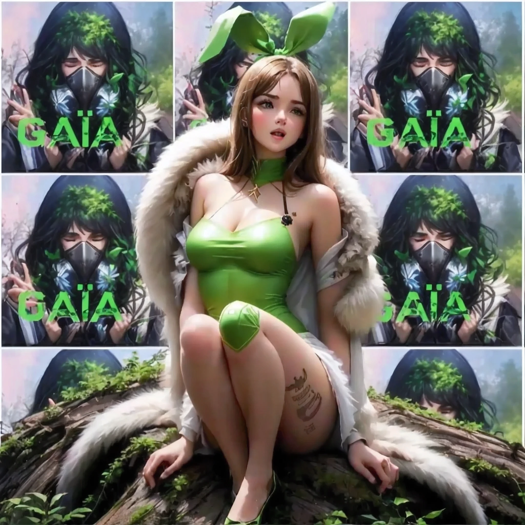 un gros plan d'une femme dans un body vert assise sur un arbre, Gaia, par Galen Dara, Daz Studio Genesis Iray, Daz Studio Genesis Iray ultra hd, Gaia human and digital, dota, inspired par Galen Dara, couverture artistique, jia, very hot, Daz Studio Genesis Iray shaders, Akali, personnage dota