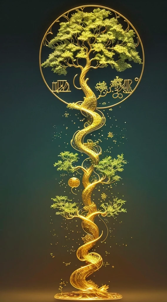 (Evolution of life)、Fibonacci、the golden ratio、melted wax、Visible brush strokes、3D tessellation wireframe、neural graphic、neurons、The Tree of Life、Farbe、tenderness、passion、The ultra -The high-definition、8K UHD、masterpiece
