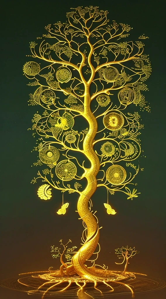 (Evolution of life)、Fibonacci、the golden ratio、melted wax、Visible brush strokes、3D tessellation wireframe、neural graphic、neurons、The Tree of Life、Farbe、tenderness、passion、The ultra -The high-definition、8K UHD、masterpiece