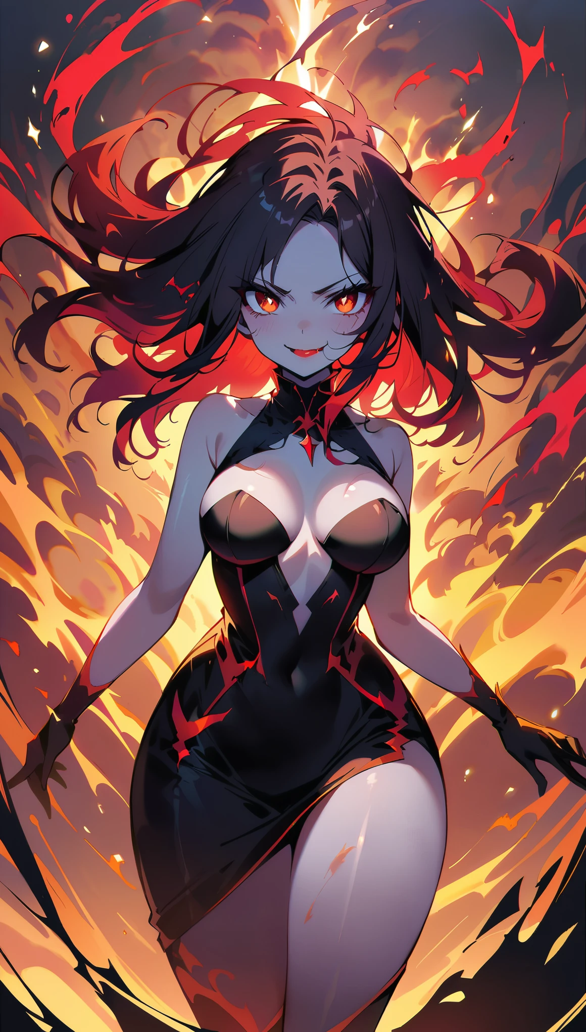 I really want to see more of her -\*\*Full body shot\*\*-- eyes \*\*scream evil and seduce me\*\* --\*\*Close-up\*\*--
\*\*top quality, highest resolution\*\*
\*\*pale skin, dramatic eye shadows\*\*
\*\*intense look, sparkling eyes with a twisted sparkle\*\*
\*\*evil aura, creepy details around the mouth and nose\*\*
\*\*sexy and alluring facial expression, Red lipstick\*\*
\*\*thin waist, Curvy hips and curves\