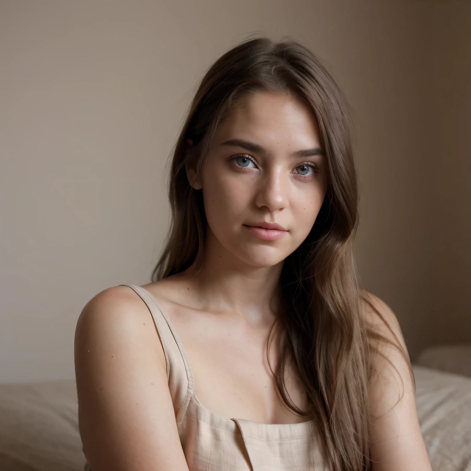 photo of a college student, in Desert Color Coarse Linen Pink,Desert Color Coarse Linen, (freckles:0.8) cute face, sci-fi, dystopian, detailed eyes, Heterochromia eyes（（Side view））Long fluttering hair