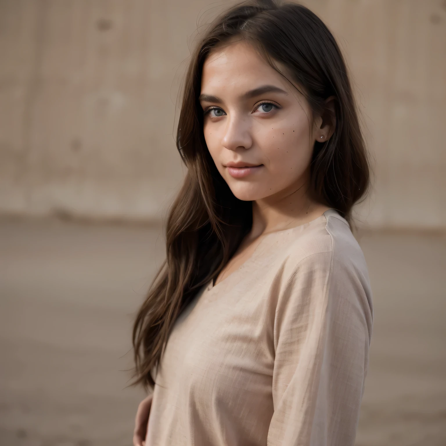 photo of a college student, in Desert Color Coarse Linen Pink,Desert Color Coarse Linen, (freckles:0.8) cute face, sci-fi, dystopian, detailed eyes, Heterochromia eyes((Side view))(Lunar soil)