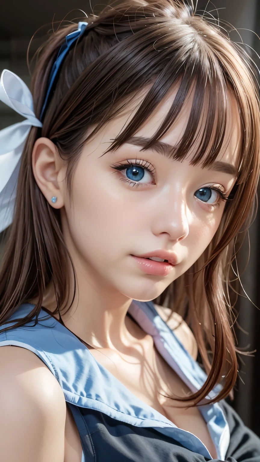 Sailor suit、、A beautiful girl in the world、Shiny skin、sparkle on the cheeks、Bangs between the eyes、光沢のあるシルクと非常に長くてまっすぐなbeautiful天然ブロンド、eyeliner、Sexy and beautiful 35 years old、High resolution, big, beautiful, bright light blue eyes、Beautiful and bright girl、sharp、