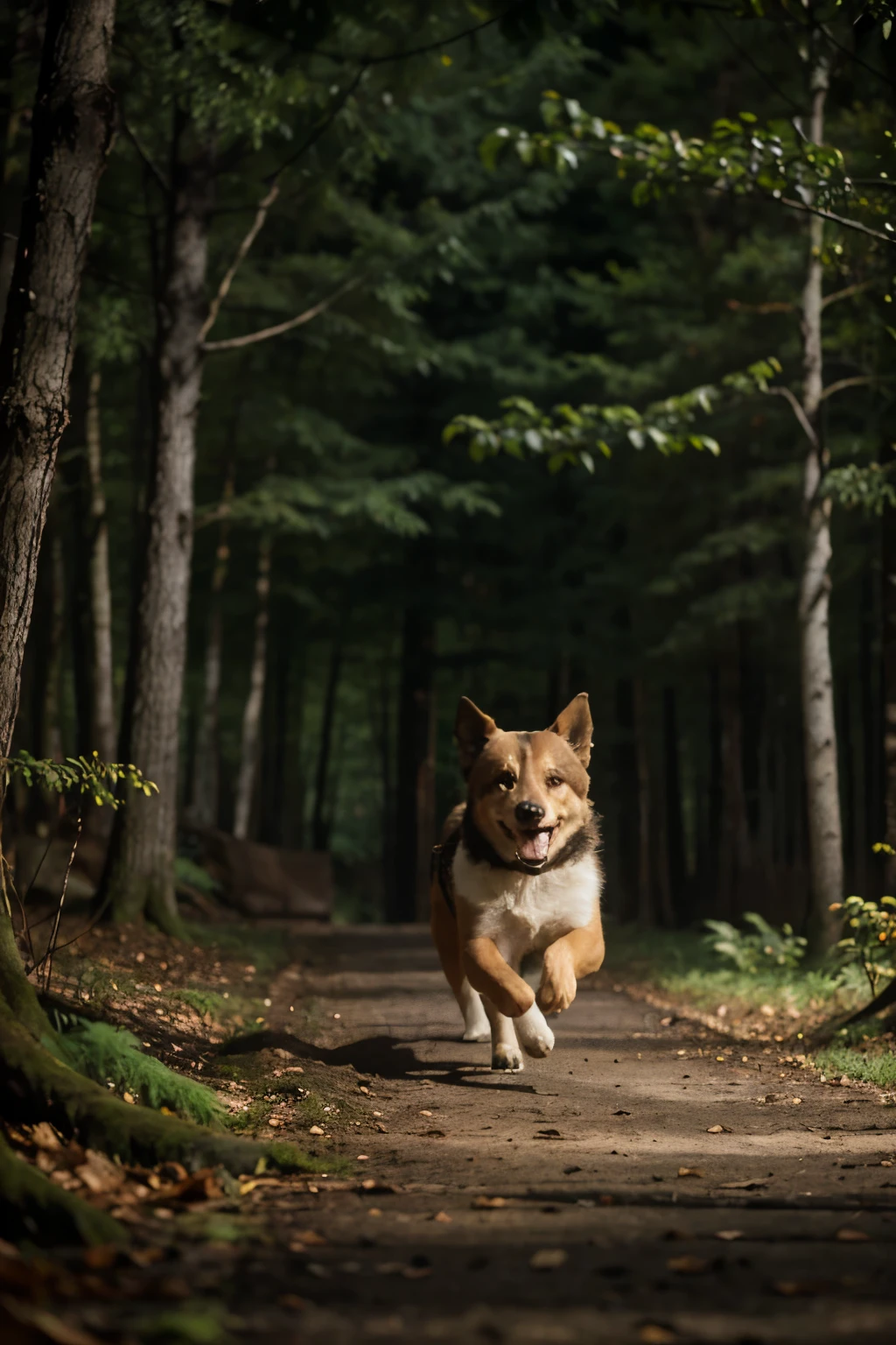 night foto, motion blur, bokeh, animal, in the forest, dog