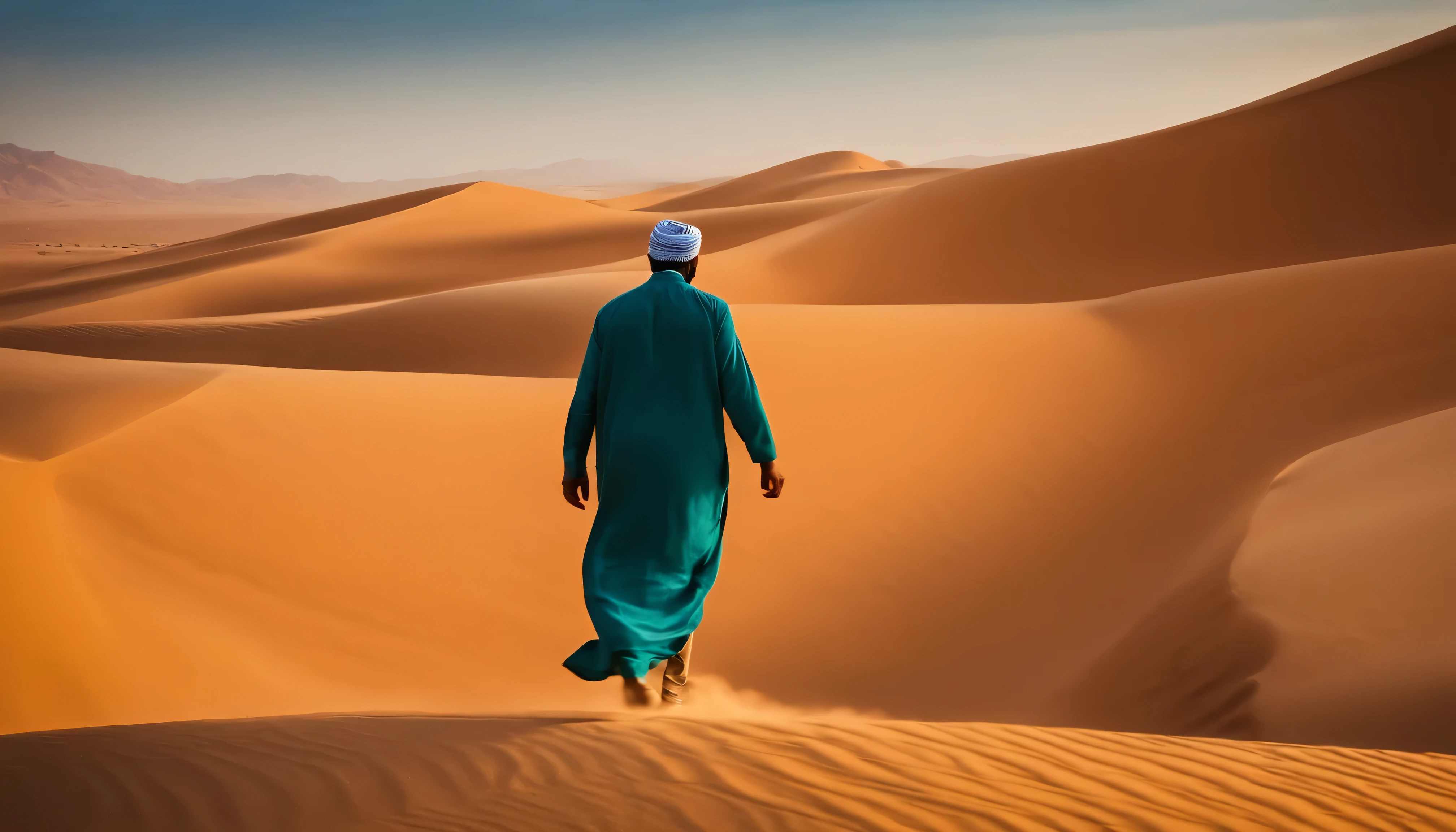 Muslim man walking in the desert