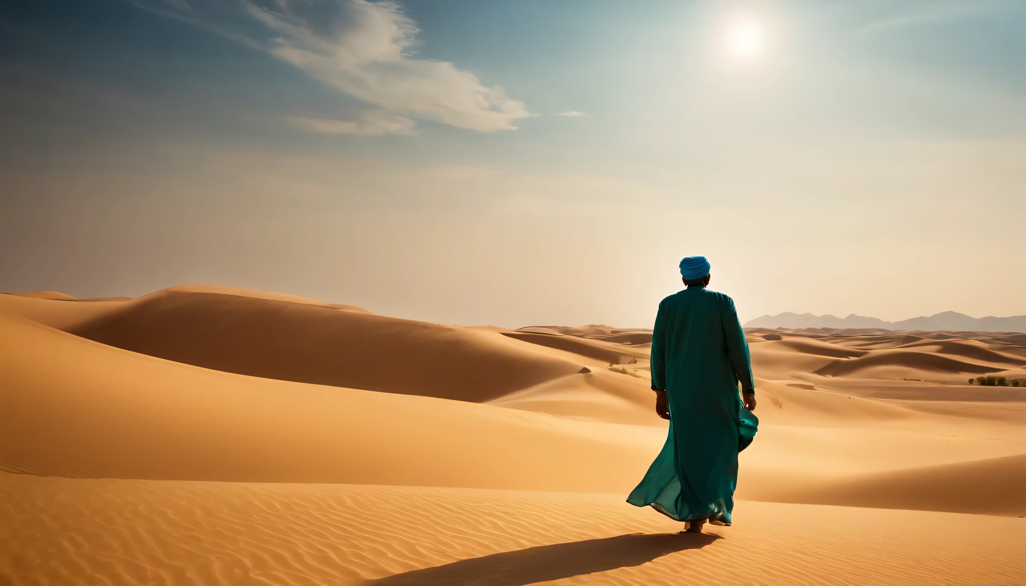 Muslim man walking in the desert