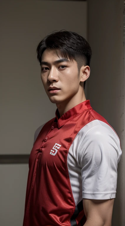 Realistic masterpiece, young Chinese man, Chinese male actor, Deng Lun is 18 years old., handsome, Good shape, big muscles, black hair,, Bright black eyes, Narrow eyes, Prominent nose, Thin mouth, Height 180 cm, Good shape, Wear a sexy translucent basketball uniform, Standing at the basketball stadium large bulge in the middle Sharp and detailed face. Pictures taken with the Canon 50k camera are clear.. Pinkish-white skin. handsome face.Clear Face. Deng Lun , (nsfw , sexy muscular body , pornography, eroticism ) , gay focus