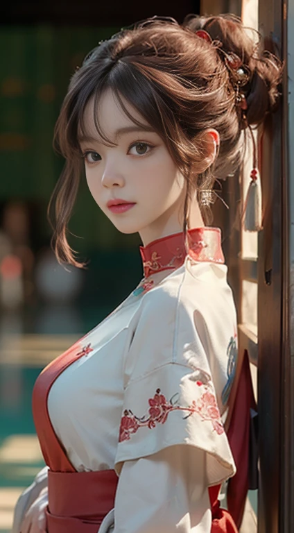 最high quality, masterpiece, High resolution, One girl, chinese hanfu,Biography of Chinese architects, Red scarf, hair ornaments, Choker Necklace, gem, Beautiful Face, back _body, Tyndall effect, Realistically, Dark Studio, Edge Light, Two-tone lighting, (Highly detailed skin:1.2), 8k UHD, Digital single-lens reflex camera, Gentle lighting, high quality, Volumetric Lighting, Frank, photograph, High resolution, 4K, 8k, Bokeh,Girl in a red dress,完璧なbody型,