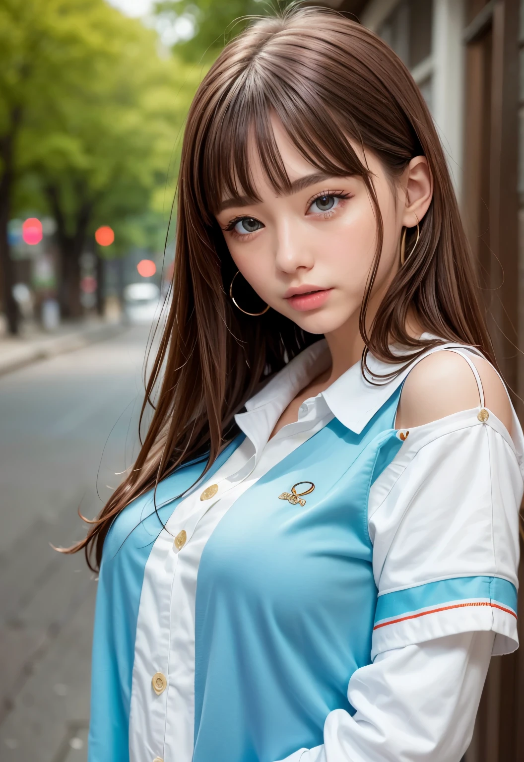 Sailor suit、、A beautiful girl in the world、Shiny skin、sparkle on the cheeks、Bangs between the eyes、光沢のあるシルクと非常に長くてまっすぐなbeautiful天然ブロンド、eyeliner、Sexy and beautiful 35 years old、High resolution, big, beautiful, bright light blue eyes、Beautiful and bright girl、sharp、