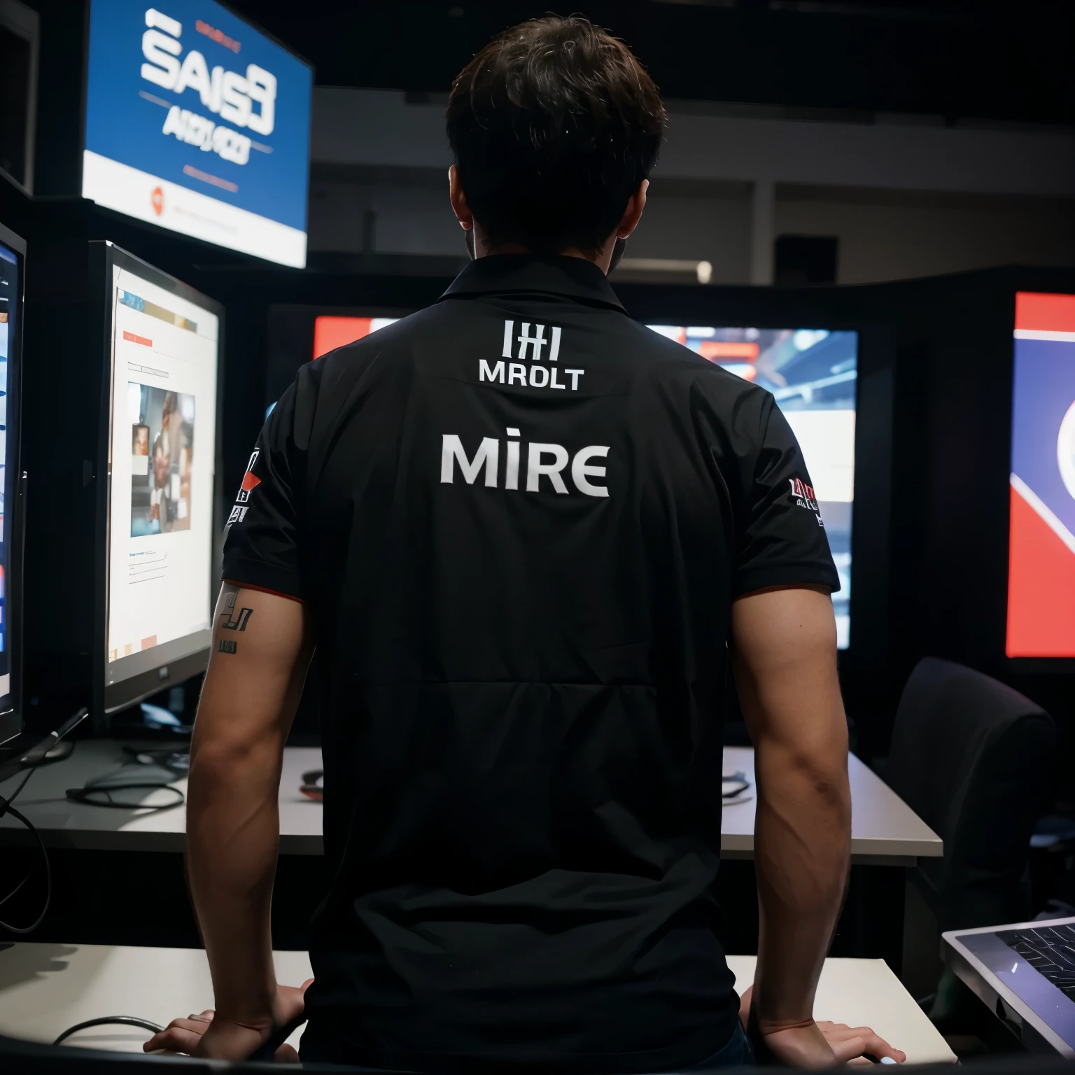 A e-sport guy name miracle at behind of his shirt
