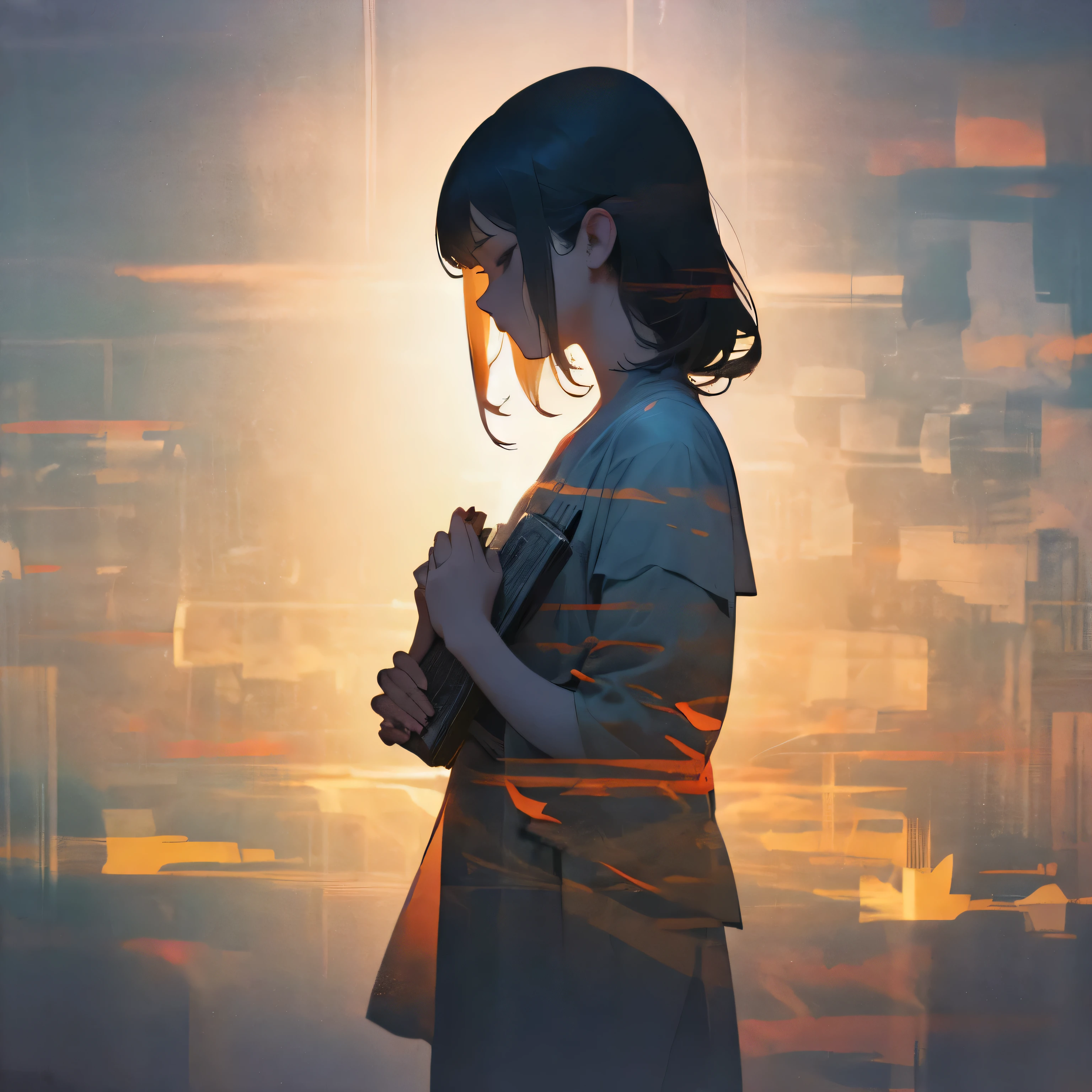 Praying Girl, bible world, Double Exposure、Scroll Bible