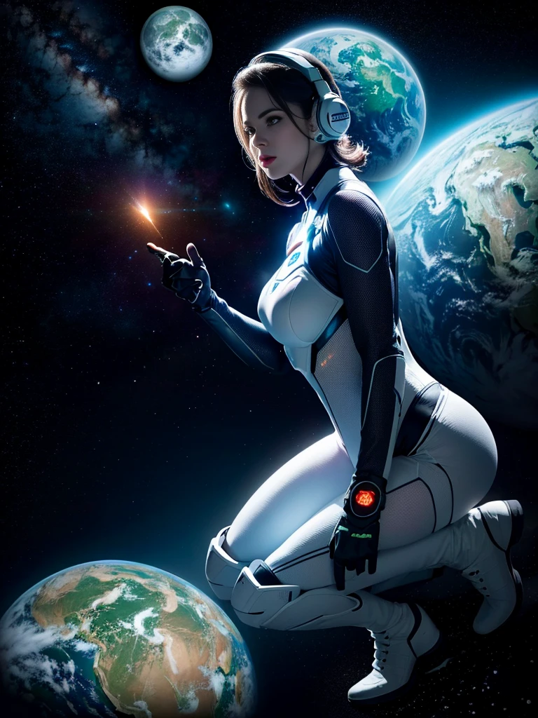 (tmasterpiece:1.2),best qualtiy,In space,(nigh sky,medium lenght hair:1.2),(illustratio:1.2),lindo cenario,dreads,(Elaborate luminescence,lens flare glow),(Hyper-detailing),Hyper-detailing,(exquisitedetails),(complexdetails),(Movie light,Best quality backlight),Clear lines,New world,peeping at the viewer,Solo Woman,(Space Girl,the space),Oriental women,Girls are modeling figures,Solo Woman,Perfect body,Beautiful 16 year old girl,(1girll),(Bright bioluminescent hair,bright glowing eyes),(galaxias,Alien planet),(Astronaut wearing sexy futuristic style white tight spacesuit:1.1),(The material of the spacesuit is extremely light),The girl has a slender waist,smallunderboob, Big breasts Thin waist,bare shoulders,Bare legs,exposed waist,Latex tight spacesuit,The chest of the spacesuit shows the starry sky,Slightly closed eyes,(cyber punk perssonage),(dyna:1.3),(putting makeup on)),hight contrast,(The best lighting,Extremely refined and beautiful),((Movie Moonlight)),Extremely colorful,((Photoshop Pastel Painting:1.1)),aethereal,(Movie Masterpiece),suspense,Funk,(Starskrim),splash of color,absolutly eye-catching,((Caustics)),dynamic angle,big breasts beautiful(detailed glow),(spine-chilling),(Intricate movie scenes behind it:1.2),Environmental occlusion, (Ambient moonshine), ray-traced reflection, intricately detailed visible background , (Glowing spacesuit), terroral, (Bioluminescent vegetation:1.2), terroral, uneasy, A futuristic, terroral, (Hologram heads-up display), (Delicate Great Comet)