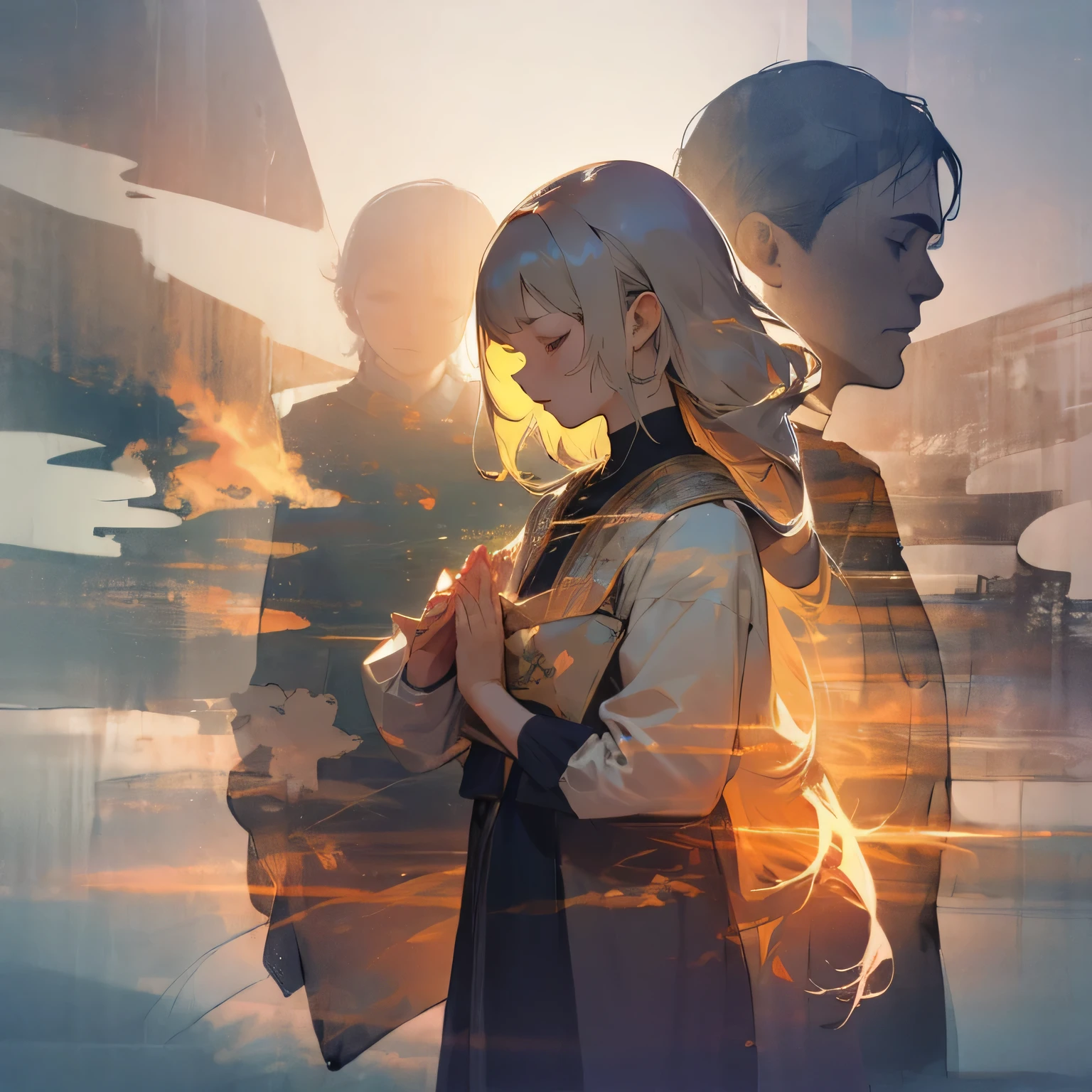 Praying Girl, bible world, Double Exposure、Scroll Bible