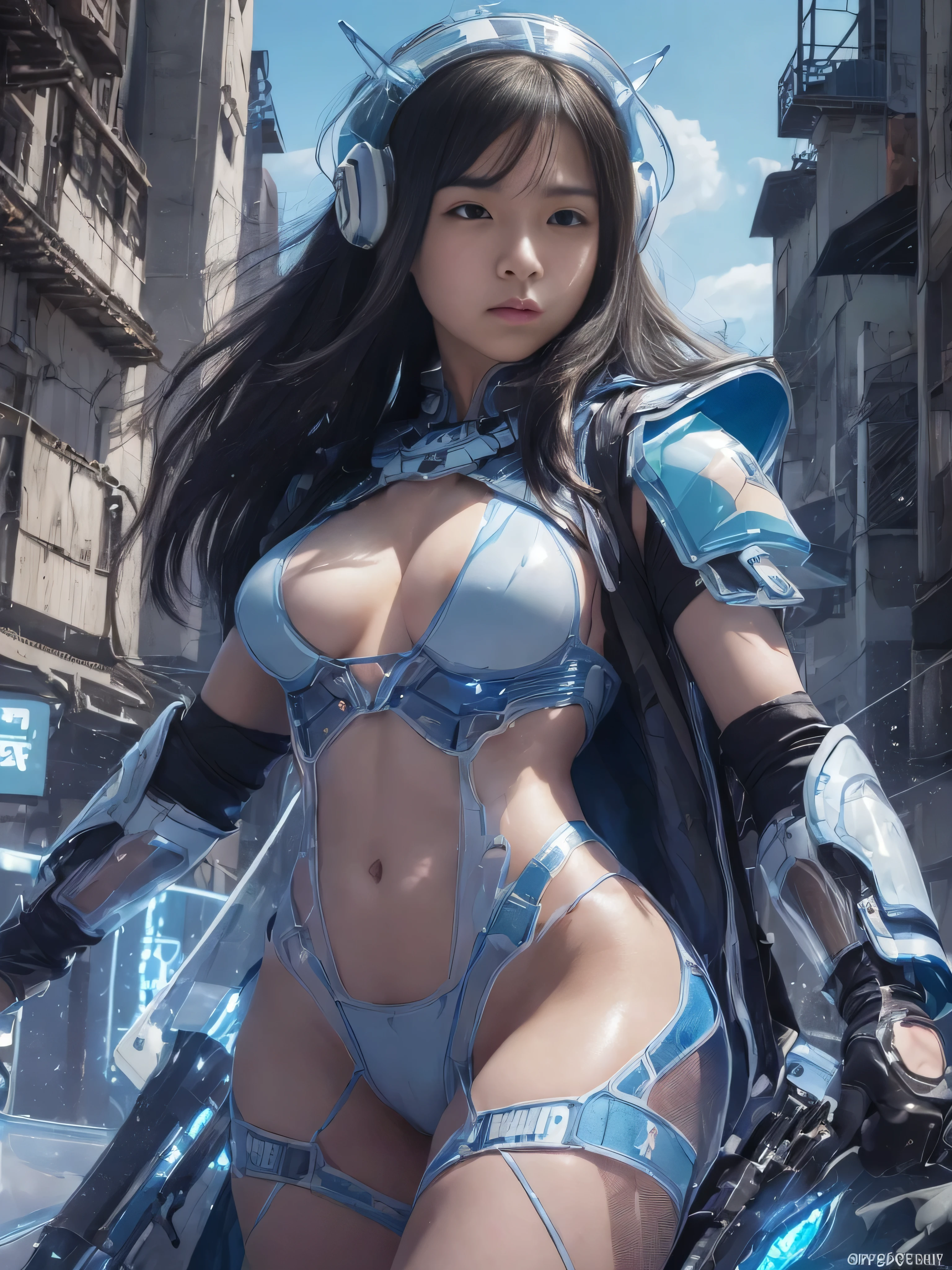 very big tits ((Masterpiece, The best quality)), illustration, 8K ultra detailed, realist, clear focus, Very detailed, Professional lighting, colorful details, Rainbow color break, high rise factory, large mechanical robot structure, tablet, computer, ((glow)), intricate details, shitu-mecha, 1 girl, mecha, belly button, color image, (cyberpunk), (bluer hair: 1.2) big tits very sexy very big tits extremely big tits big cameltoe cameltoe cameltoe big cameltoe big,light blue yellow hair,Yellow hair, ((techpriest)), mechanical armas, obtained mechanic, Big fully ?????. washed up red flowing modest ornate hooded technopriest dress, dirty red robes with oil stain