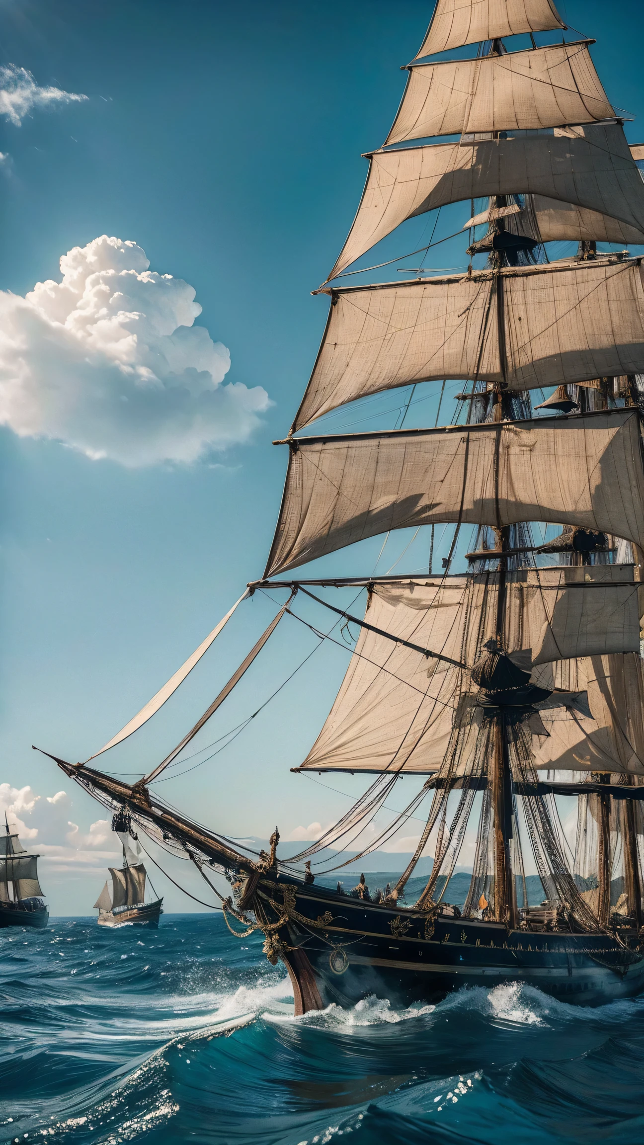 (((ultra realistic))), masterpiece, 8k, ultra-detailed, intricate details, La Boussole frigates, an 18th century expedition ship, La Boussole, an 18th century expedition ship, 3/4 view