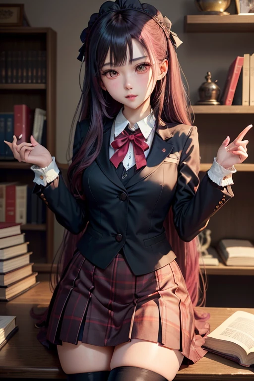 A sexy、Glamour、A slight smil、knee high socks、panthyhose、Beautie、Beautiful shape、wretched、boredom、Unusual beauty、Fornication、Good skin luster、Long hair straight hair、pinkhair、lovely、Kiss Face、seductiv、Strong sexual pleasure、open your legs a little、JK style、high-school uniform、Black Blazer、Red checked skirt、18year old、saddened、Unhappy、Transcendent beauty、slightly thicker thighs、small mouth、masturbation、Open your mouth wide to the maximum、Nasty look、Put your hand on your crotch、Goth Lo Remake、Neat face、Writhing expression、Maid Taste、A little eye-catching、The nose is neat、garterbelts、Smile a little、Library Background、book library、Boken、Find a book、read a book、Closed bookshelves、stained glass window、