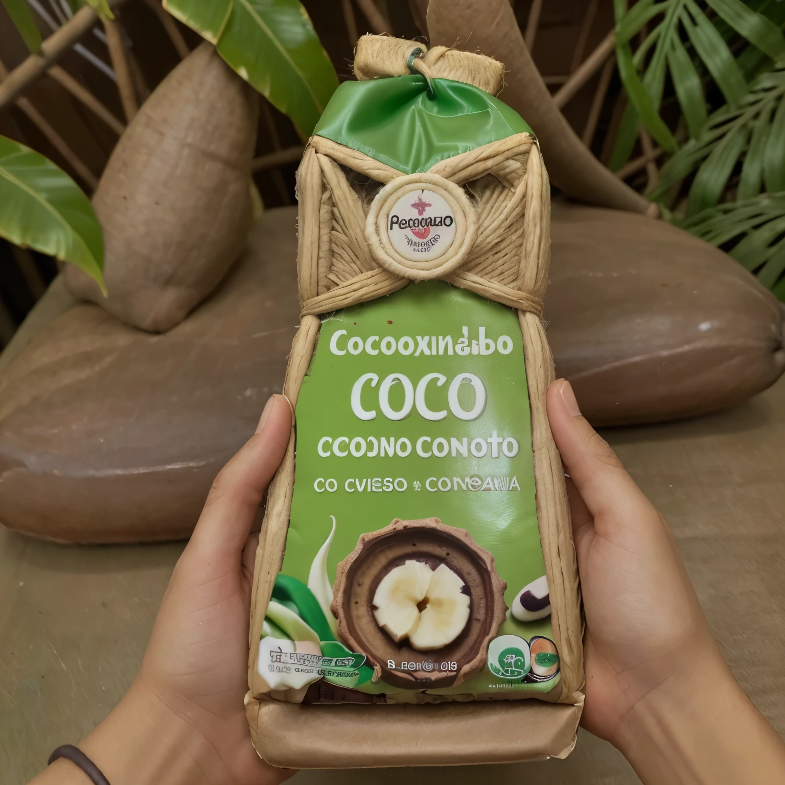 Perezoso abrazando un coco verde con camarones cocidoa