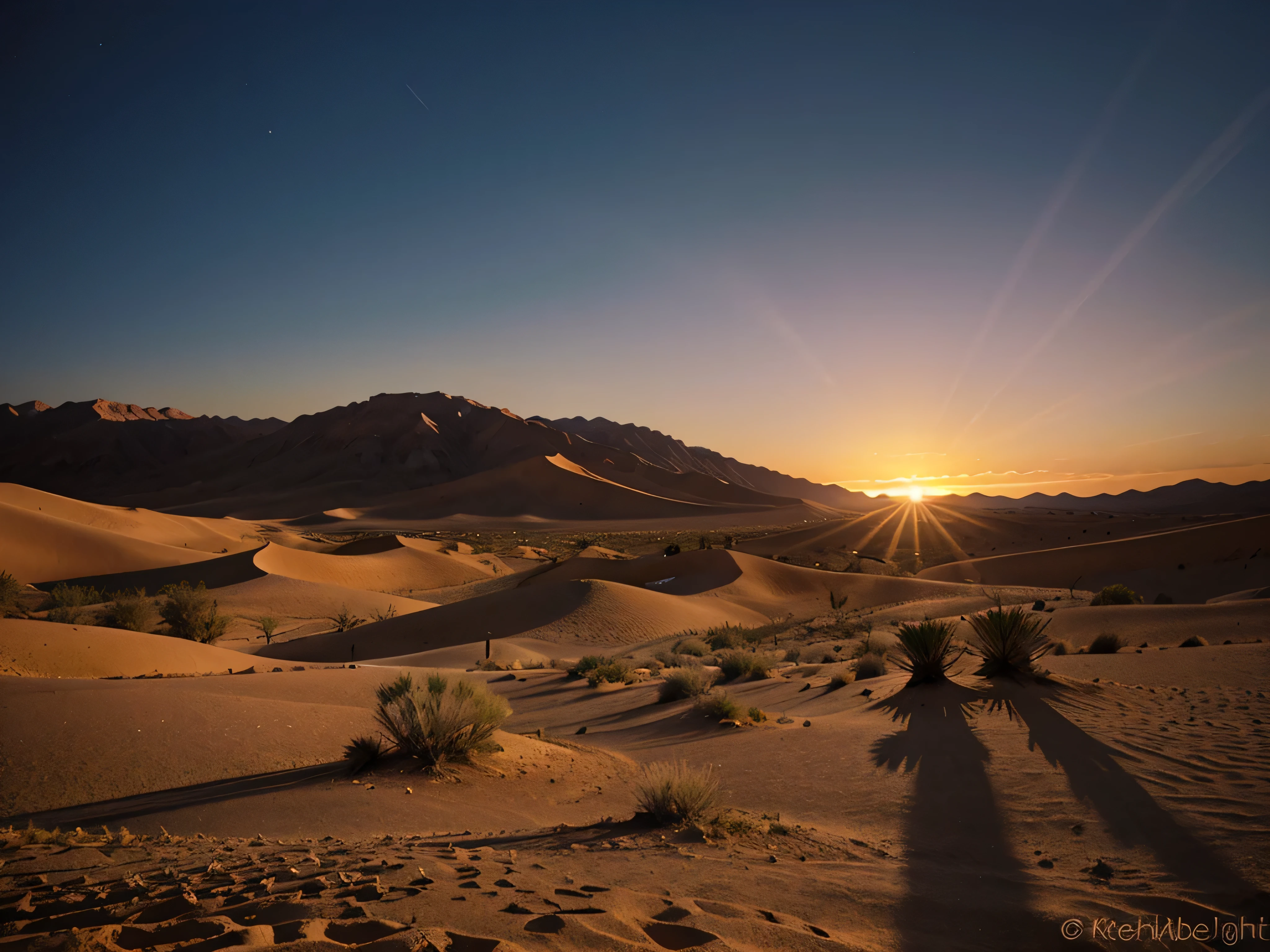 just make a colorful background with fascinating light, night foto in desert,, sunrise