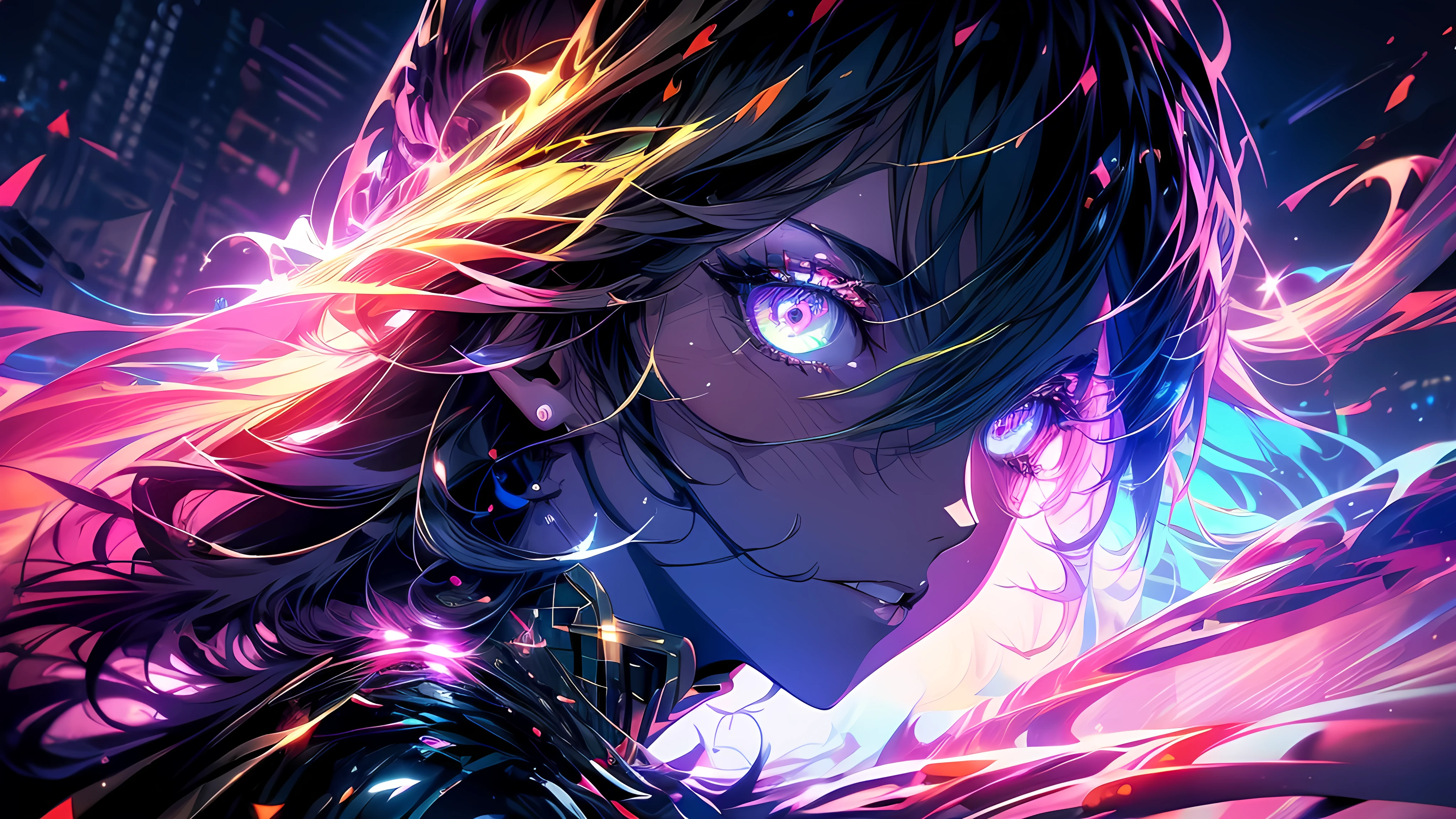 (best quality,4k,8k,highres,masterpiece:1.2),ultra-detailed,(realistic,photorealistic,photo-realistic:1.37),a girl walking on the edge of a skyscraper,full body,sexy,black skin color,illustration,metallic texture,long shiny hair,fierce gaze,powerful stance,cityscape background,geometric shapes,intricate architecture,dramatic lighting,high contrast,dynamic perspective,vibrant colors,edgy style,intense atmosphere,urban setting,night scene