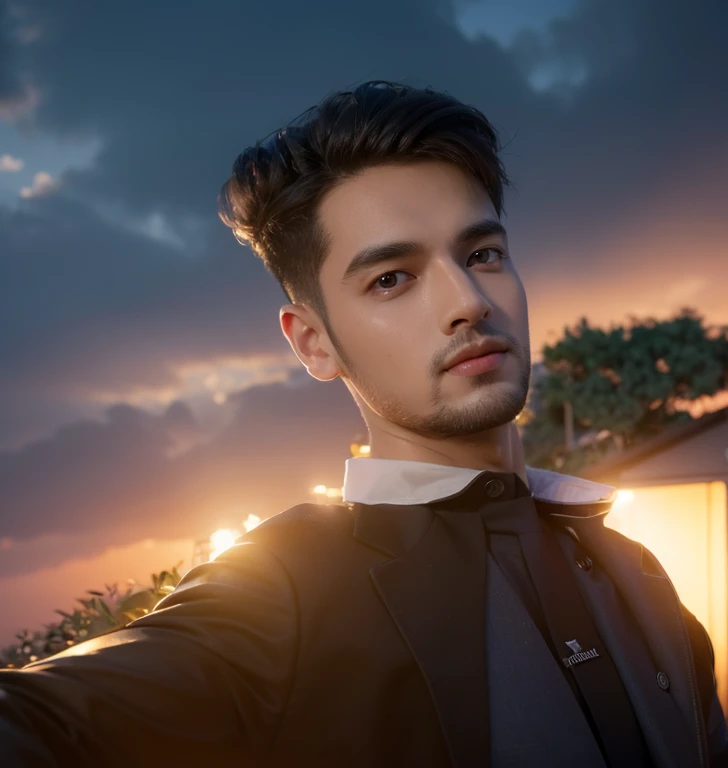 Change background smart city realistic face handsome boy cute boy sky light hd quality ultra quality 4k