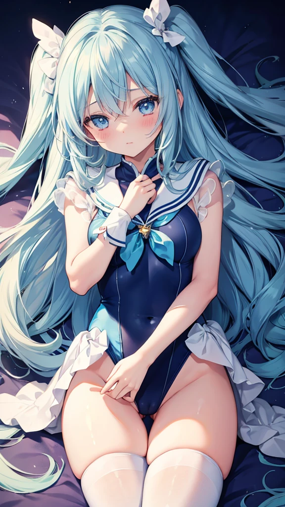 Light blue Long Hair in addition Magical girl Sailor leotard beautiful girl thin Embarrassing blush erotic Sexual action