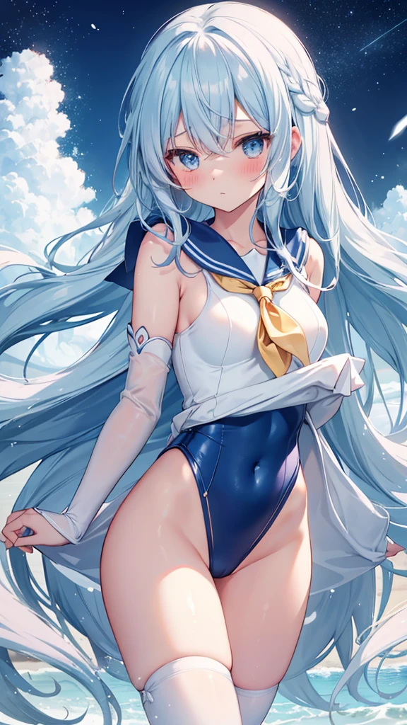 Light blue　Long Hair　in addition　Magical girl　Sailor　leotard　beautiful girl　thin　Embarrassing　blush　erotic　Sexual action　light blue　Long Hair　Lori　Magical girl　Sailor　leotard　beautiful girl　slender　Snow Mountain　blush　cold　Trembling　Embrace the body　Punched in the groin　Being subjected to violence