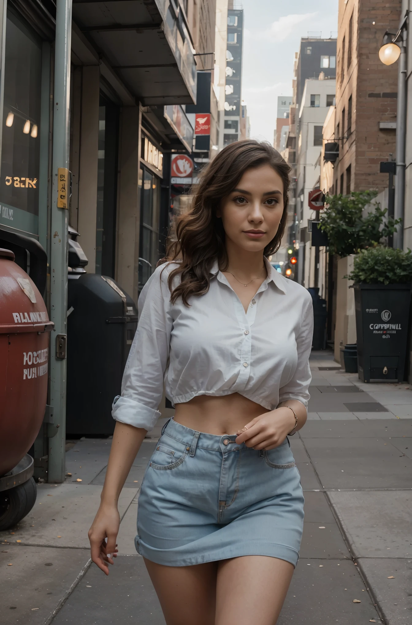 (best quality,4k,8k,highres,masterpiece:1.2),ultra-detailed,(realistic,photorealistic,photo-realistic:1.37),portrait,Colombian lady,Ella Parnell lookalike,burgundy curly hair,sexy work clothes,cement mixer truck,New York City,professional,street scene,colorful,HDR,studio lighting,sharp focus,vivid colors,lively atmosphere,lots of details,urban setting,modern cityscape,daytime,energetic,confident expression,posing confidently,city hustle and bustle,sophisticated,stylish,dynamic perspective,glowing lights,crisp shadows,striking composition,compositionally balanced,business district,elegant,city lifestyle,urban exploration