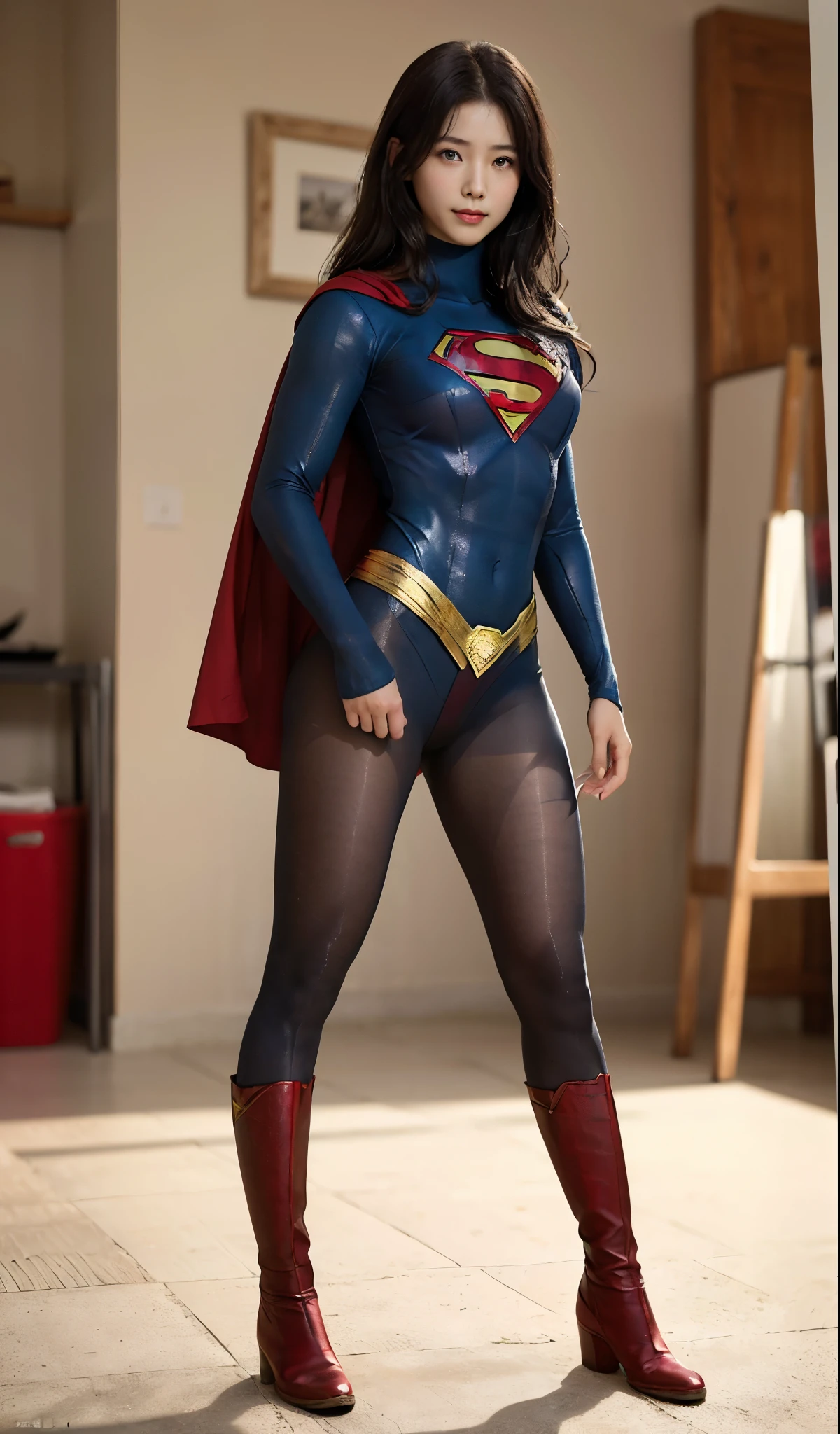 No background、(((Beautiful legs in black tights.)))、(((Legally express the beauty of your smile)))、((((Make the most of your original images)))、(((Supergirl Costume)))、(((Beautiful Hair)))、(((suffering)))、(((Please wear black tights....、Wear red boots)))、((Best image quality、8k))、((highest quality、8k、masterpiece:1.3))、(((Preserve background )))、Sharp focus:1.2、Beautiful woman with perfect figure:1.4、Slim Abs:1.2、Wet body:1.5、Highly detailed face and skin texture、8k