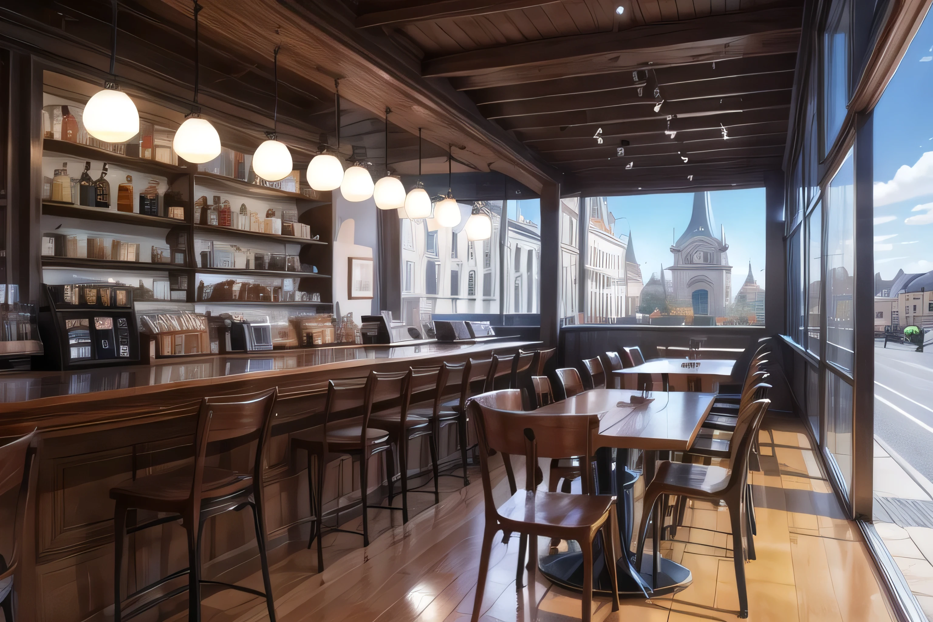 Surreal, Rendering the broad daylight color theme, Town, coffee shop, Europe, comics