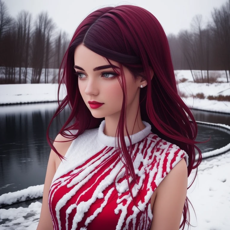 blood pool, 1 girl, beauty, snow rain, colorful hair