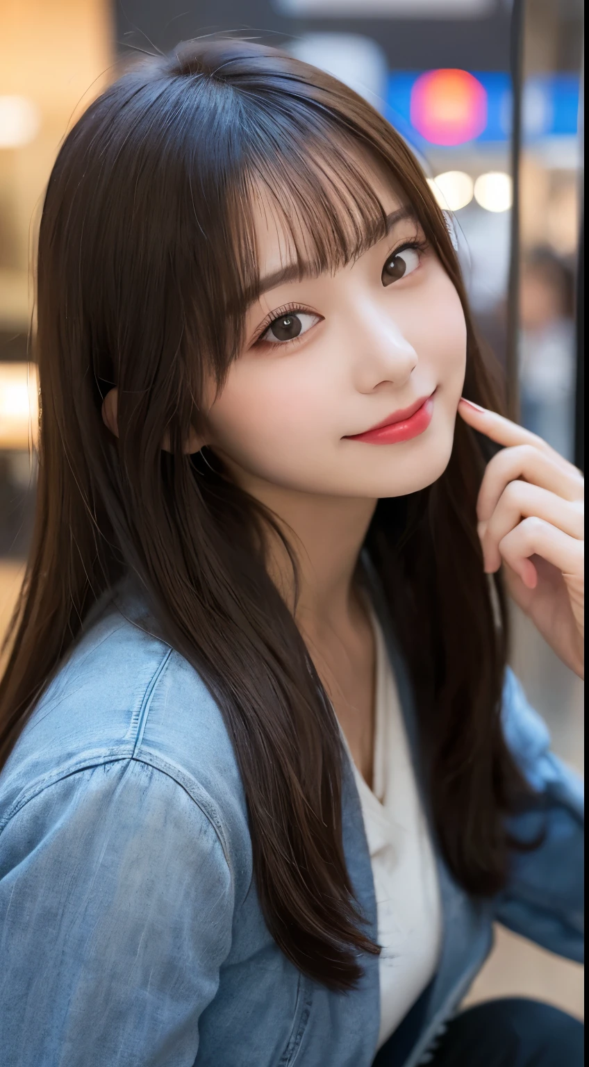 Tabletop, highest quality, shape, Very detailed, finely, High resolution, 8k wallpaper, 完璧なダイナミックな構shape, Beautiful and detailed,ランダムなcute髪,,Natural color lip, Bold sexy pose,smile、20-year-old girl、cute、Looking at the camera,Always blur the background,Perfect and beautiful face,Slim face and figure,Big eyes、Putting on gal makeup,Small face,Shooting from below、smile,Blurred Background,Elegant feminine face、Cyberpunk Fashion、Change pose randomly、Randomly change the shooting angle and position、Smile、From top to bottom々Shoot from the right angles and directions