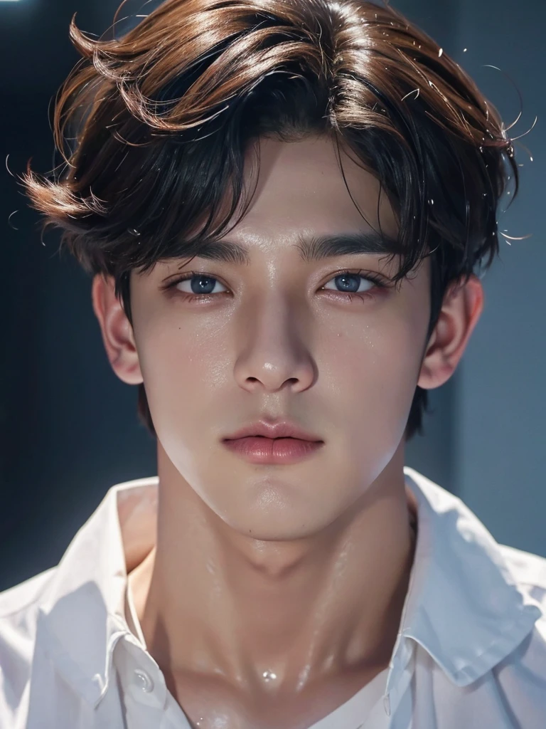 Handsome face young man, jungkook, wet face glamour light, party