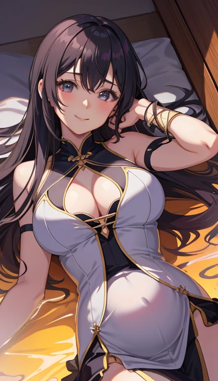,seductive Anime Girls, beautiful alluring Anime Women, Beautiful and attractive anime , beautiful Anime Women, attractive Anime Girls, beautiful Anime Girls, Smooth anime CG art, (Anime Girls), Long Hair, Anime Girls, Anime Women, Highly detailed art gems、After bath、Lying on your back、Lying down、Elevate your legs、Lightweight lace sleeveless、Sheer miniskirt、Perfect clothing for the skin、Thighs、Large Breasts、Ample breasts、Deep cleavage、just out of the bath、Embarrassed、smile、bed、Black Hair、はだけたThighs、Last month of pregnancy