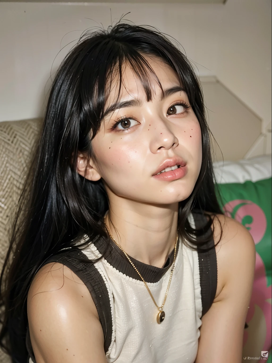 Arafed woman with long hair and neck choke., Lalisa Manobal, Sol Yunjoo, com franja, anime  tailandesa, jennie rosa preto, franja de cortina, Ulzzang, young pale and beautiful asian face, 1 8 filho, she has black hair com franja,  coreana, tomorrow brother trans, 🤤 retrato de 