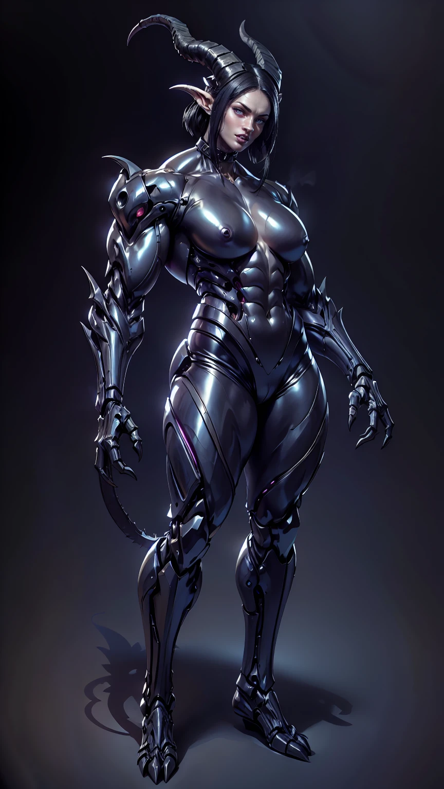 (draconic alien biomechanical succubus with carnage & witchblade physique:1.5), (megan fox as a muscular alien draconic biomechanical demonic woman with flayed skin, gigantic horns, & necrotic metallic muscle:1.5), (alien biomechanical full bodysuit:1.45), (perfect fingers:1.25), ((wide shoulders & upper body:1.25)), (very skinny legs:1), (huge muscular arms:1.25), (ten pack abs:1.25), (full body view:1.25), choker, detailed eyes, (looking at viewer), (smile:1.25), (blank dark background:1.25), in the art style of H.P. Giger, (beautiful girl face:1.25)