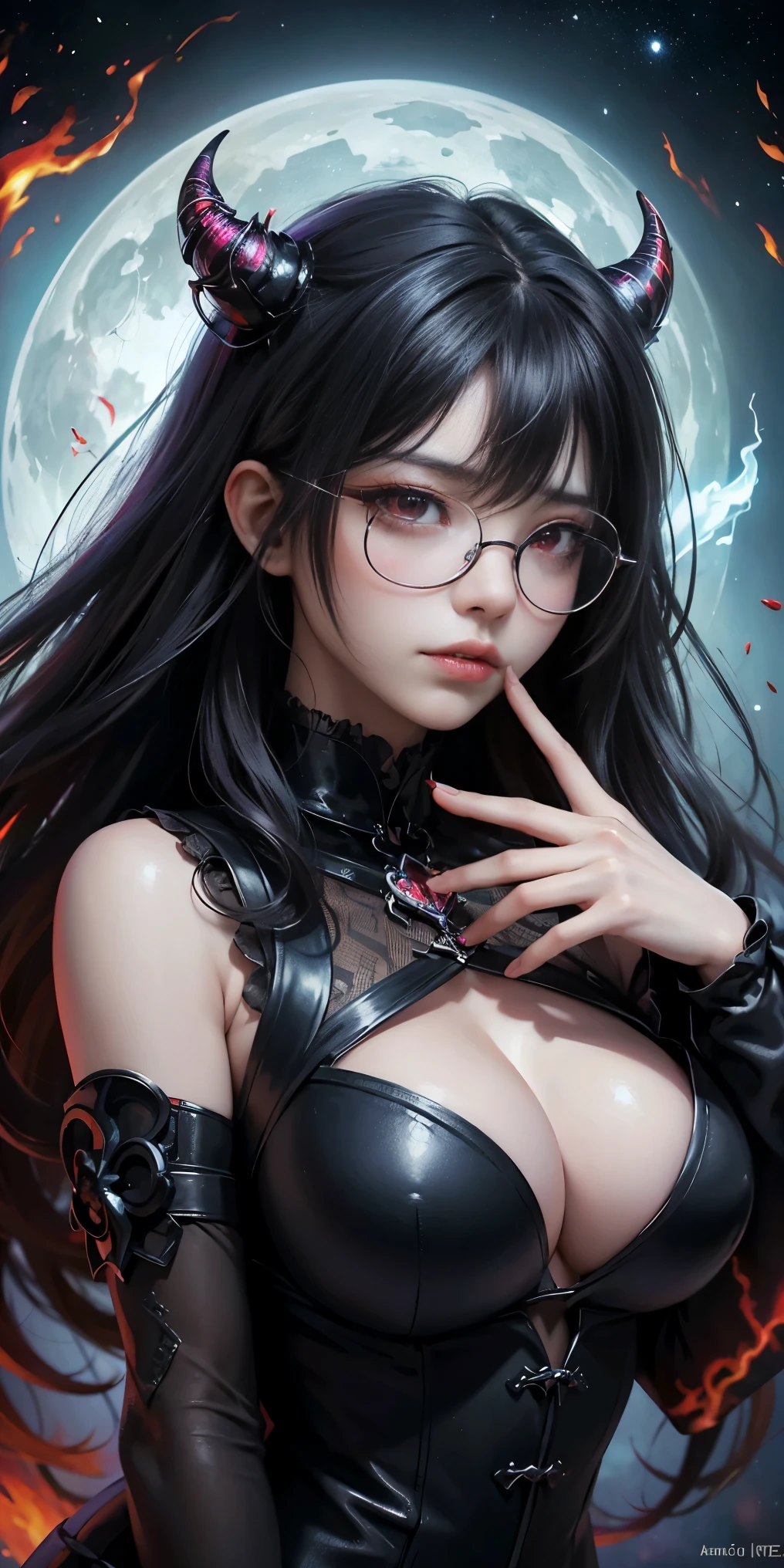 (highest quality,High resolution:1.2),(dark,Threatening:1.1),(Bad luckな:1.1), In the vortex of space,
Heart of a Goth Maiden, Very dark shade.
Her Eyes, Like dazzling fur in a starless haze,
A symphony of despair in their eyes.
Her Mogul Snaps, Mysterious Cemetery,
Think about it, The source of her sadness.
With her black hair swaying in the moonlight,
She weaves despair into her dreams.
oh, Her Soul, Shadow'Embrace,
Take me to space.
At each step of the Kelhudelgoring, She summons darkness,
Dance of the Void, Whippler Big Spark.
Her touch is an icy caress of the void,
In her vague existence, I am left confused.
For Love, Bumblewisk, Cosmic Power,
Stars shining in the endless night.
Confusion swirls, Let the emptiness cry out,
Our love is a dazzling dream in the universe.
Gothic Witch of the entire star world,
In your void, I find my soul.
Hypermaximalist, Anime Style, Breathtaking oil paintings, Surreal, Ultra-realistic digital illustrations that mimic the style of oil paintings, Seamlessly blends the psychedelic visionary art of Alex Grey with the biomechanical aesthetic of H.R. Giger. Great composition, masterpiece, highest quality, (devil,Satan,Lucifer:1.1),(devilish:1.1),(Bad luck,Bad luckな:1.1),(Powerful figure:1.1、Big Breasts、Glasses) 、 ((((Huge glasses, Nerd Glasses, thick glasses, Round Glasses)))),(((Big Breasts)))、(Red eyes glow:1.6)、(Red glowing eyes,Sharp teeth:1.1),(Black wings,thick,shabby:1.1),(hellish landscape:1.1),(fire,sulfur:1.1),(Threatening atmosphere:1.1),(dark shadows,Threatening presence:1.1),(Bad luck clouds,Stormy Skies:1.1),(dark,Spooky atmosphere:1.1),(Bad luck aura,Evil energy:1.1),(dark aura,cigarette:1.1),(intense heat,Burning Flames:1.1),(Surreal,Nightmare Visions:1.1),(Predicting the end:1.1),(Twisted corners,Fiery crown:1.1),(Bad luck whispers,devilish laughter:1.1),(Cry of pain,echoing screams:1.1),(Bad luck symbols,Ancient runes:1.1),(Mysterious Relic,dark artifacts:1.1),(Infernal Ritual,Ritual sacrifice:1.1),(devilish minio