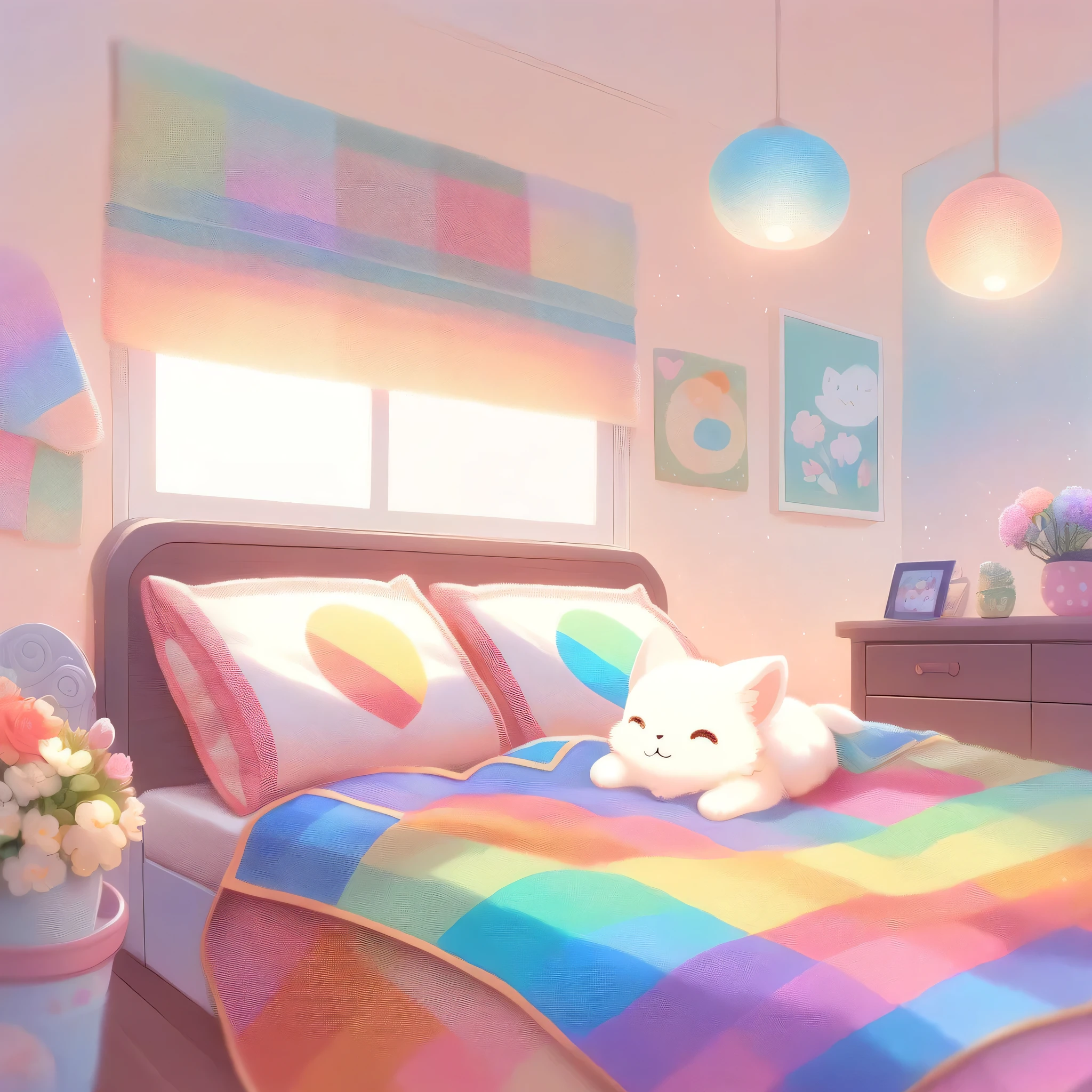 cuteAn illustration,Cat ergarten,Cat parent and chilmal:cute:Get close:sleep:Comfortable and warm:looks happy,An illustration,pop,colorful,color,dim,Lamp light,Cat parent and が眠っています:Dreaming happy dreams,The room is warm and full of happiness.,,colorful,Fancy,Fantasy,patchwork:quilt,Detailed explanation,fluffy,Randolph Caldecott Style,Cat,Very cute Cat,fluffyCat,Wide range of colors,Cast colorful spells