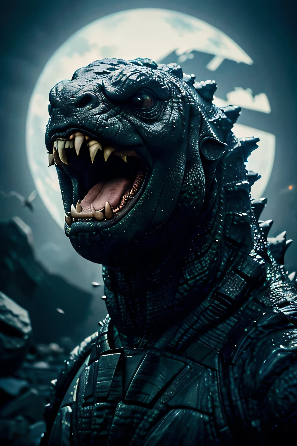 image focada na face do godzilla, com boca aberta, in high resolution 4K