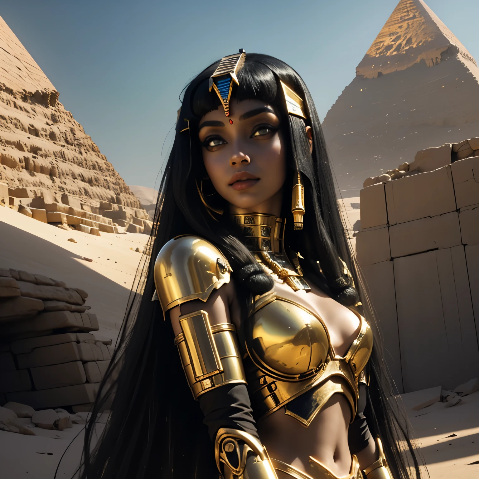 Cleopatra in cybernetic body, cyberpunk,Sci fi,technology,Egypt, desert ,pyramid, Cleopatra Portrait