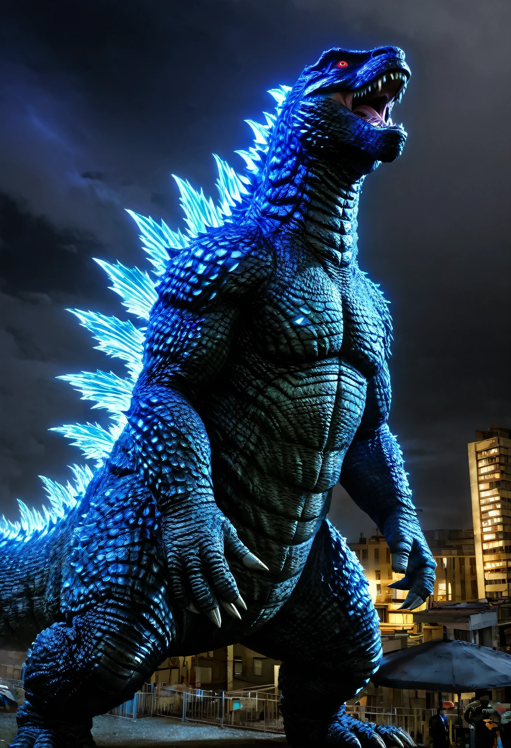 incredible quality, obra de arte, melhor qualidade, hiper detalhado, ultra detalhado, Ultra HD, HDR, lente grande angular, (uma cena de da face do godzilla:1.2), luz azul brilhante, Godzilla brilhante, Godzilla cercando com ral-elctryzt, broken buildings, Godzilla proximo, lightning in the sky, Bosstyle, extremamente detalhado,
INFO