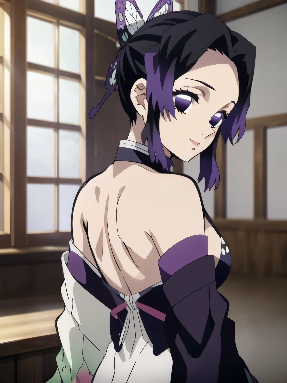 (masterpiece, best quality), intricate details, 1girl, Sherry purple hair, (standing by wooden pole:1.2), iron collar, arms behind back, iron cuffs, shackles, bound