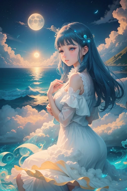 Nearby Islands, The sky is clear, Moon of Love, Fairy Tears, Wearing white peacock feathers, Cloud swirl, spiral, Clouds over 24k