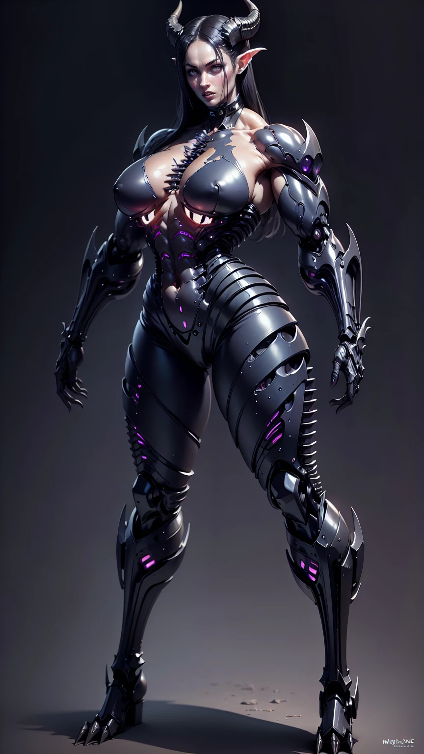 (draconic alien biomechanical succubus with carnage & witchblade physique:1.5), (megan fox as a muscular alien draconic biomechanical demonic woman with flayed skin, gigantic horns, & necrotic metallic muscle:1.5), (alien biomechanical full bodysuit:1.45), (perfect fingers:1.25), ((wide shoulders & upper body:1.25)), (very skinny legs:1), (huge muscular arms:1.25), (ten pack abs:1.25), (full body view:1.25), choker, detailed eyes, (looking at viewer), (smile:1.25), (blank dark background:1.25), in the art style of H.P. Giger, (beautiful girl face:1.25)