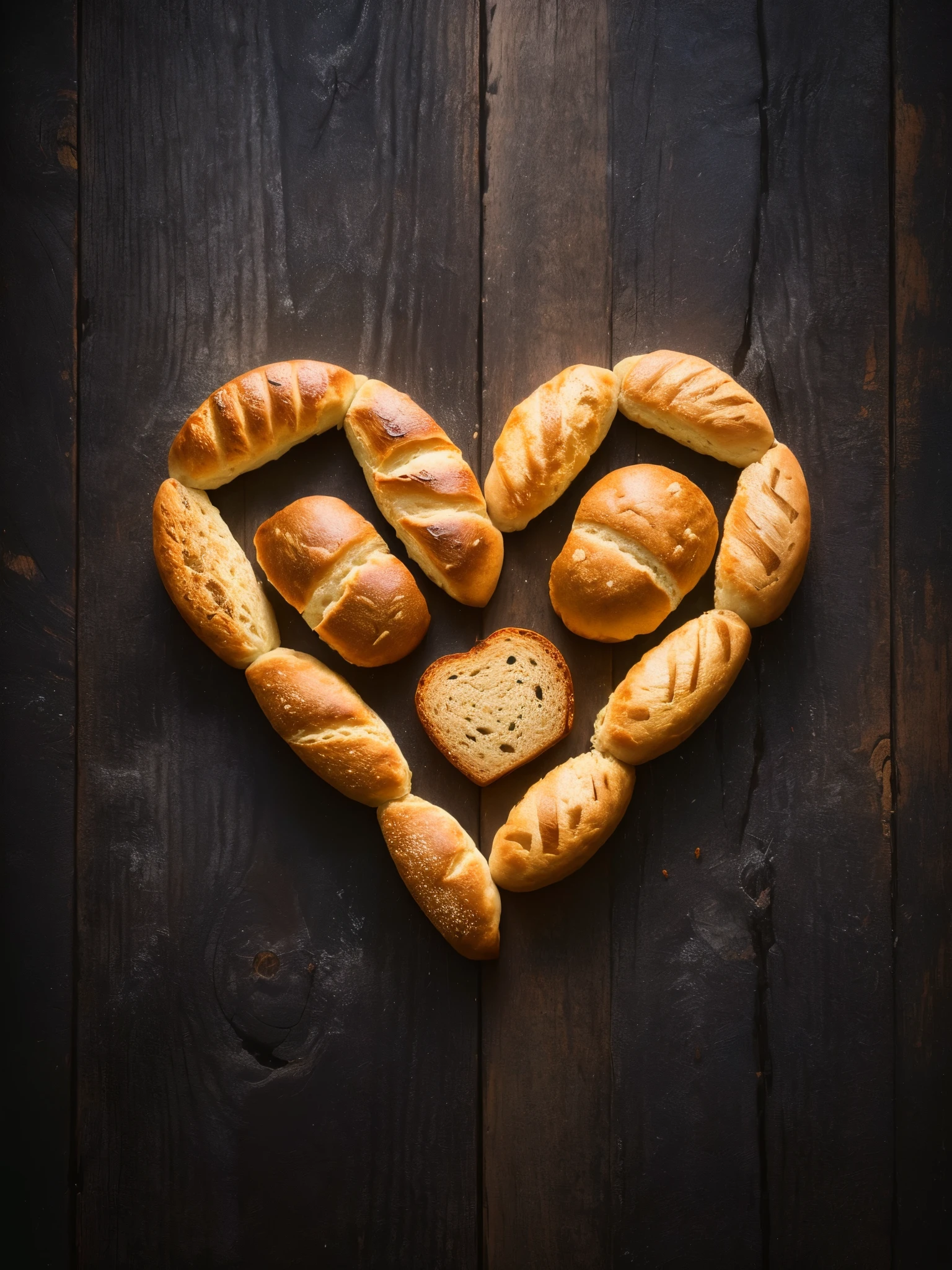 arafed heart shaped bread rolls on a wooden table, bread, breads, loaves, Kazimierz Wojniakowski, delicious, Alexander Gerimsky, Beautiful composition, with bread in the slots, Stefan Gerovski, animal - shaped bread, ❤🔥🍄🌪, a pastry, high quality food photography