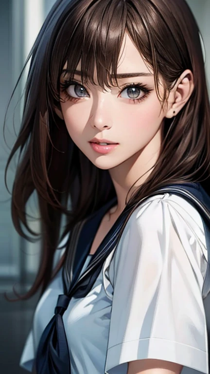 (hig彼st quality、8k、32k、masterpiece)、(Realistic)、(Realistic:1.2)、(High resolution)、Very detailed、Very beautiful face and eyes、1 girl、Delicate body、(hig彼st quality、Attention to detail、Rich skin detail)、(hig彼st quality、8k、Oil paint:1.2)、Very detailed、(Realistic、Realistic:1.37)、Bright colors、((Full Body Shot:1.3)), (girl:1.6, Sailor suit)