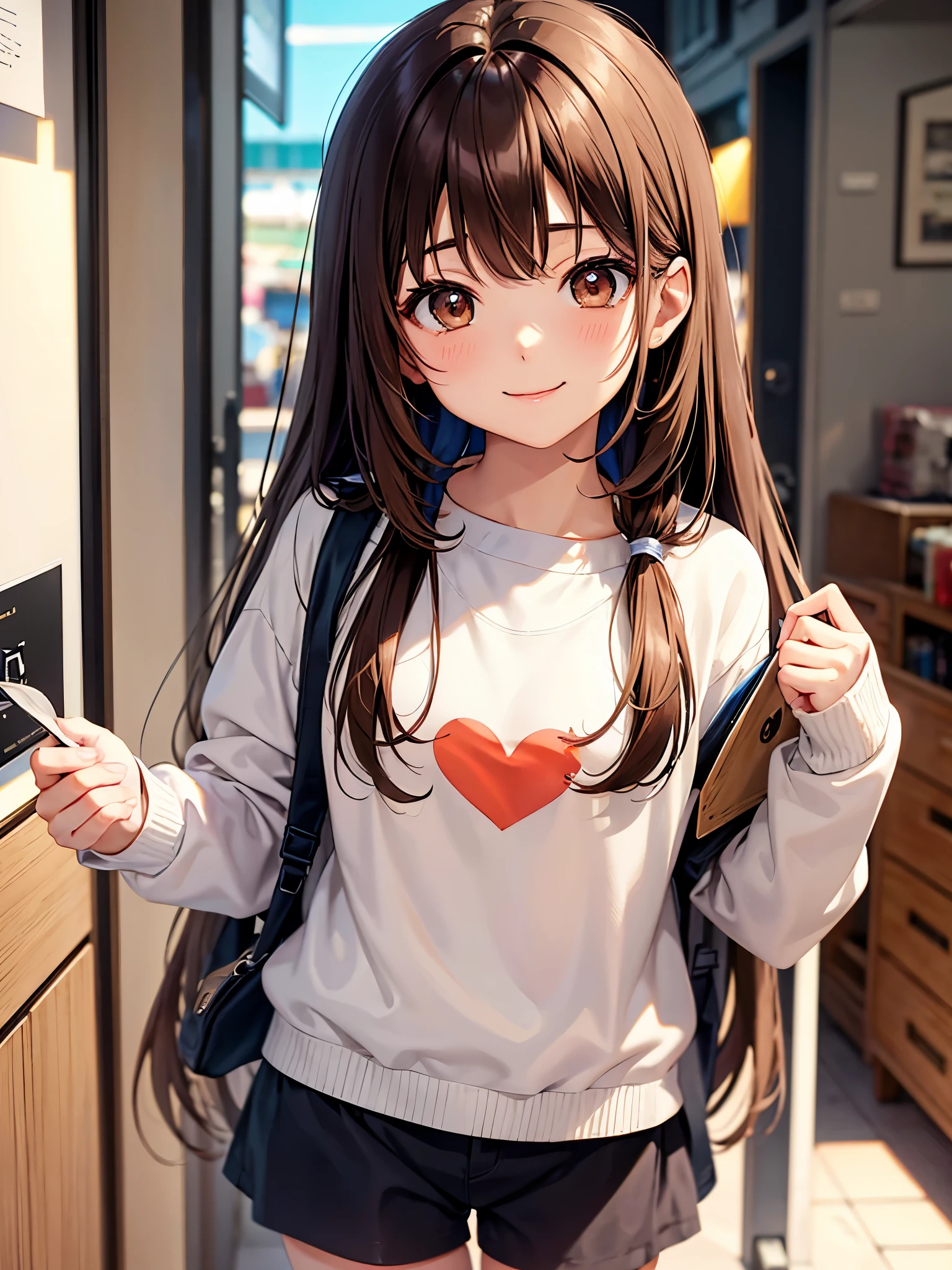 Brown hair. Anime girl. Asian girl. Ulzzang. Brown eyes. Smiling.