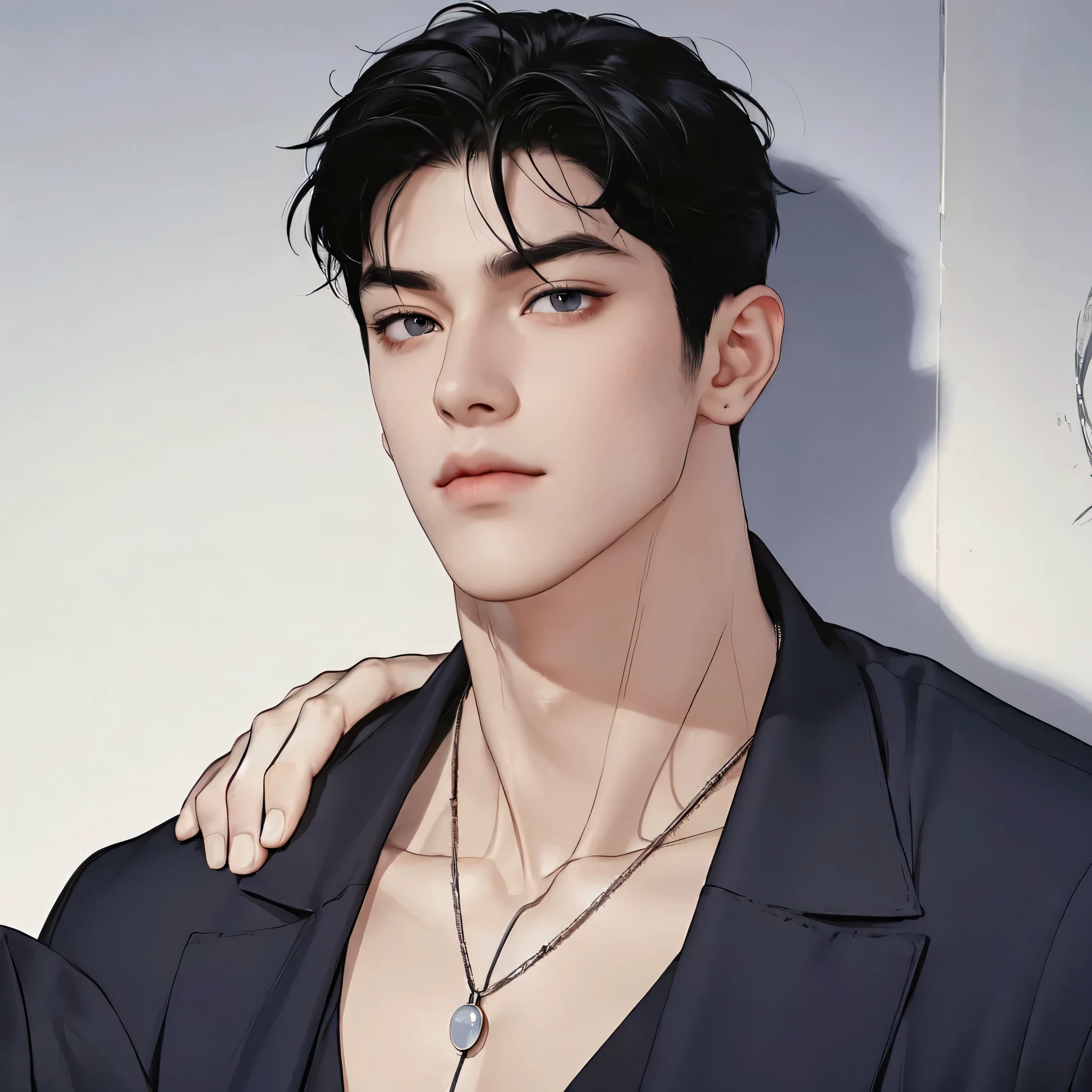 1man, perfect eye, perfect illumination, black hair, black eyes, unreal engine, sidelighting, detailed face, bangs, bright skin, simple background, dark background