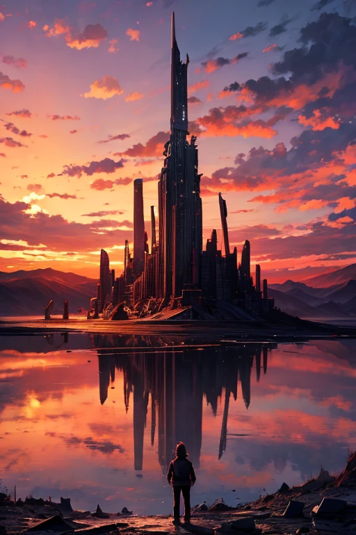 highest quality、Desolate Earth、wreckage、Red Sky、Surrealism