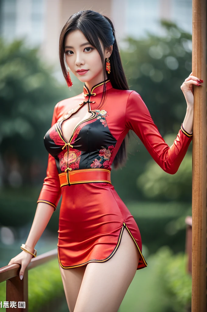 (((long Traditional Chinese costumes outfit comes off))),(((view full body))),(((Show cleavage))),(((bare inner thigh)))、(((show side breast))),(((detached sleeves))),(((over-kneehighs))),ulzzang-6500-v1.1, (Raw photo:1.2), (Photorealsitic:1.4), a beautiful detailed girl, extremely detailed eye and face, beautiful detailed eyes, ultra-detailed, High resolution, top-quality, ​masterpiece, ighly detailed, 8k wallpaper, magnifica, finely detail, top-quality, Light on the face,电影灯光,1girl in,(Kowloon City),Beautiful eyes,a smile,Opening Mouth,(((pants wedged between buttocks)))、Lace-rimmed panties