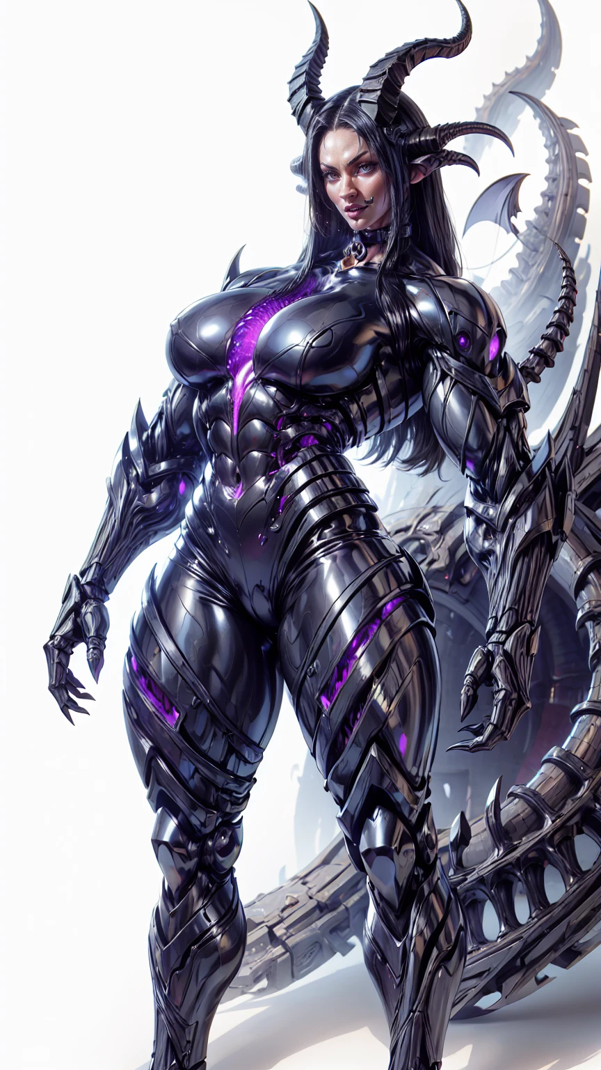 (draconic alien biomechanical succubus with carnage & witchblade physique:1.5), (megan fox as a muscular alien draconic biomechanical demonic woman with flayed skin, gigantic horns, & necrotic metallic muscle:1.5), (alien biomechanical full bodysuit:1.45), (perfect fingers:1.25), ((wide shoulders & upper body:1.25)), (very skinny legs:1), (huge muscular arms:1.25), (ten pack abs:1.25), (full body view:1.25), choker, detailed eyes, (looking at viewer), (smile:1.25), (blank dark background:1.25), in the art style of H.P. Giger, (beautiful girl face:1.25)